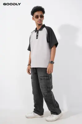 Men’s Relaxed Fit Denim Baggy 8 Pockets Cargo